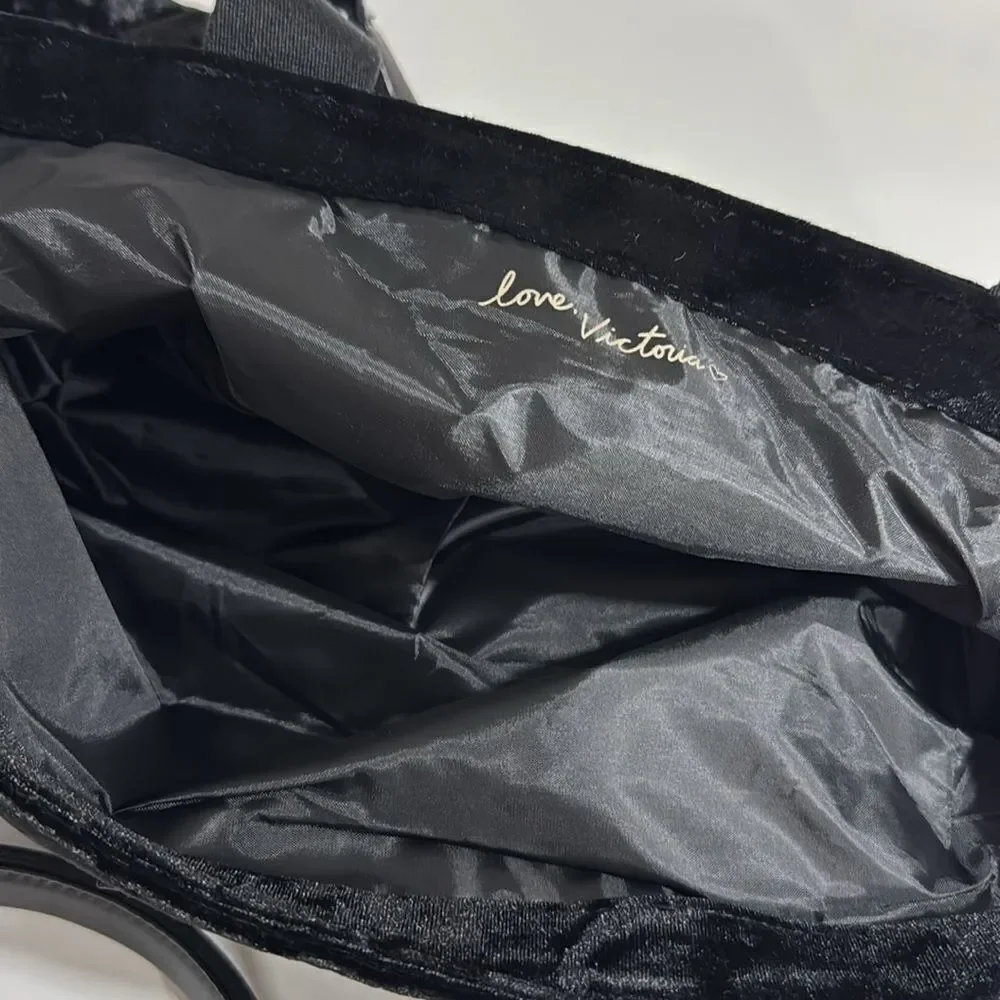 Victoria's Secret Black Velvet Tote Shoulder Bag NWOT